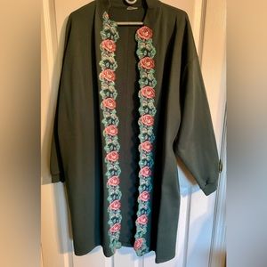 Hand painted extra long cardigan with glittered floral accents-women's plus size